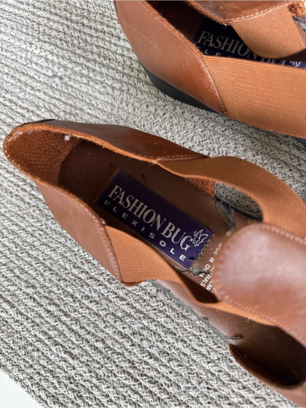Vintage 90’s Fashion Bug Brown Leather Woven Slip On Flats Sandals Sz 10 - Picture 2 of 7
